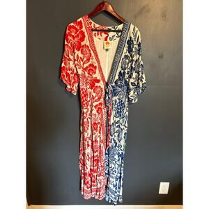 FARM Rio Red & Blue Floral Wrap Maxi Dress – Size M